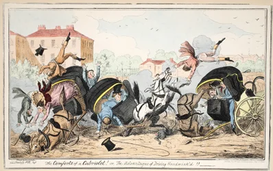 Die Annehmlichkeiten eines Cabriolets - oder - Die Vorteile des Fahrens mit verbundenen Augen, veröffentlicht 1835